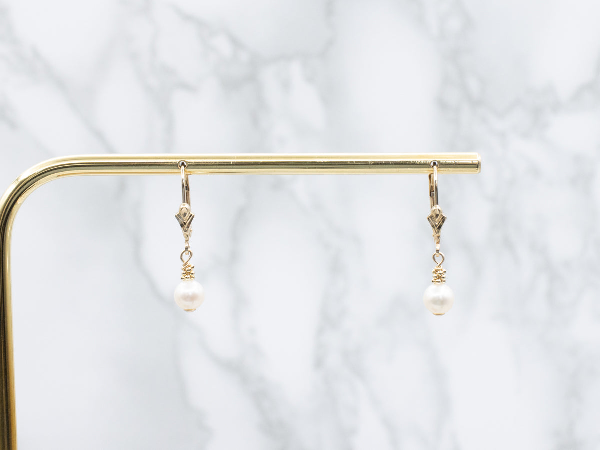 Yellow Gold Pearl Drop Earrings