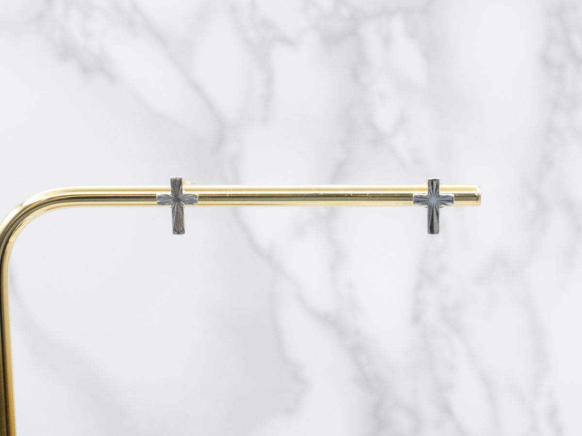 White Gold Tiny Cross Stud Earrings