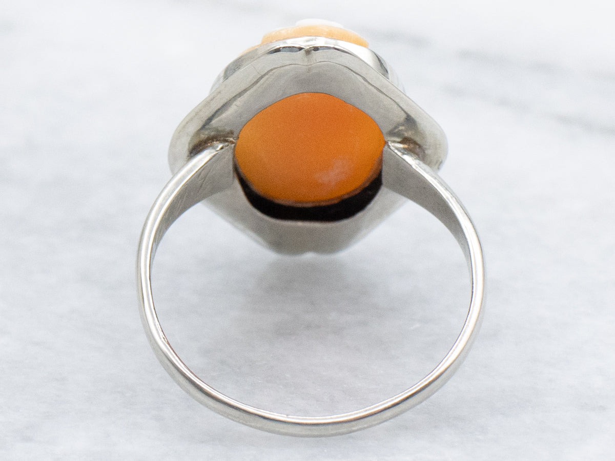 Vintage White Gold Shell-Cameo Ring