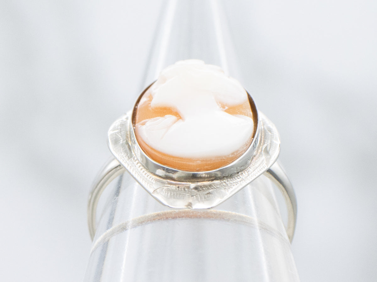Vintage White Gold Shell-Cameo Ring
