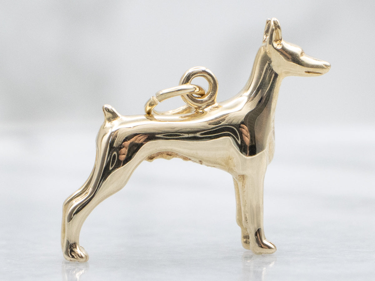 Yellow Gold Doberman Pinscher Dog Charm