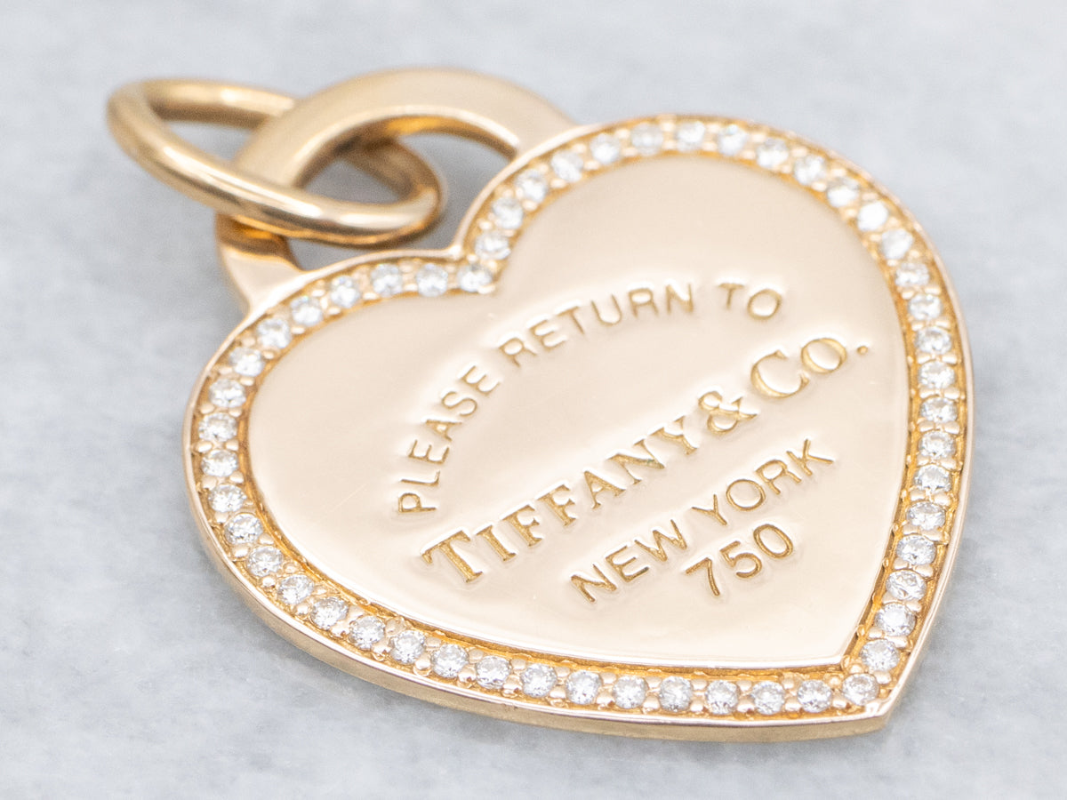 Diamond Halo "Please Return to Tiffany &amp; Co." Gold Heart Pendant