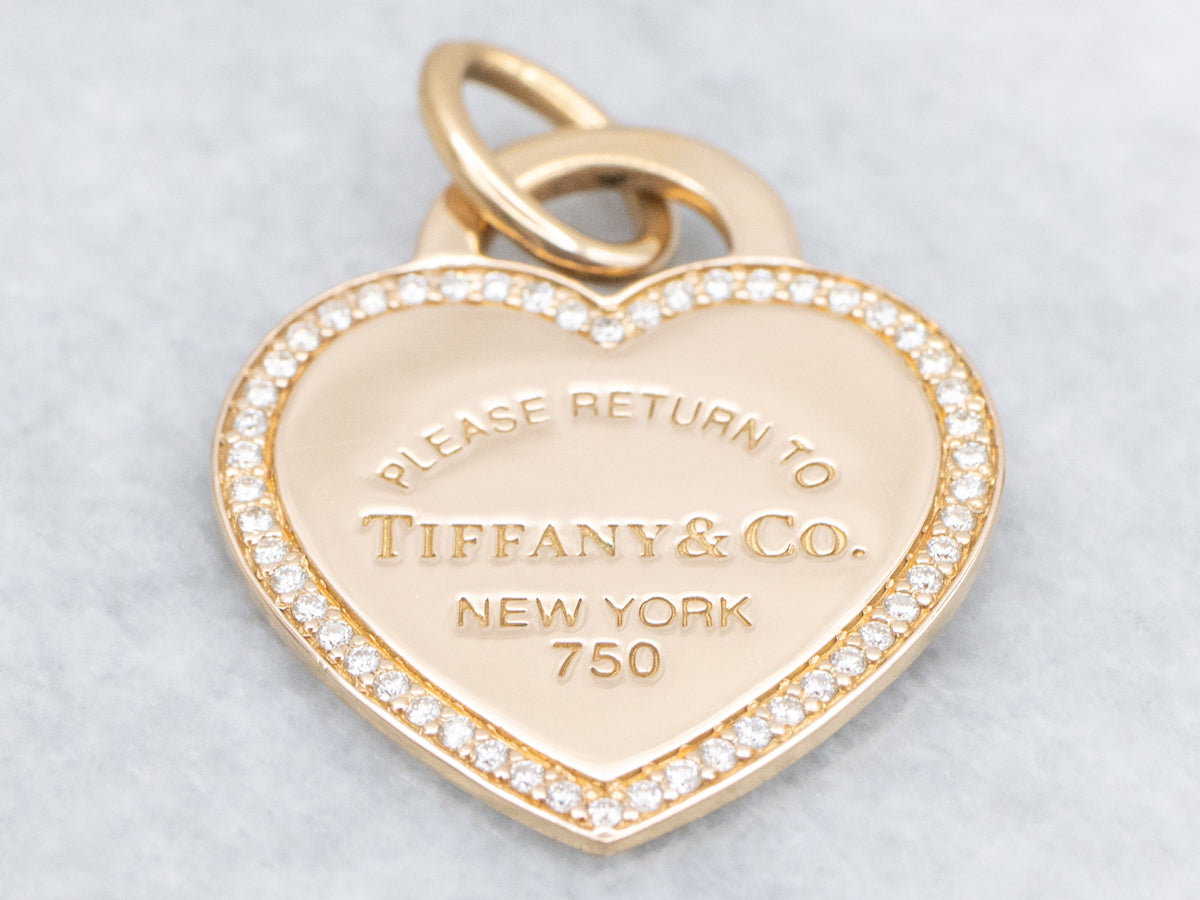 Diamond Halo "Please Return to Tiffany & Co." Gold Heart Pendant