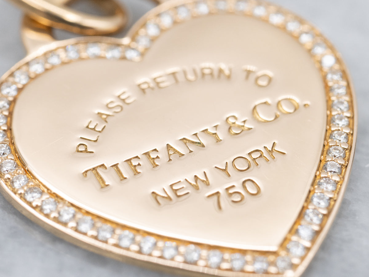 Diamond Halo "Please Return to Tiffany & Co." Gold Heart Pendant