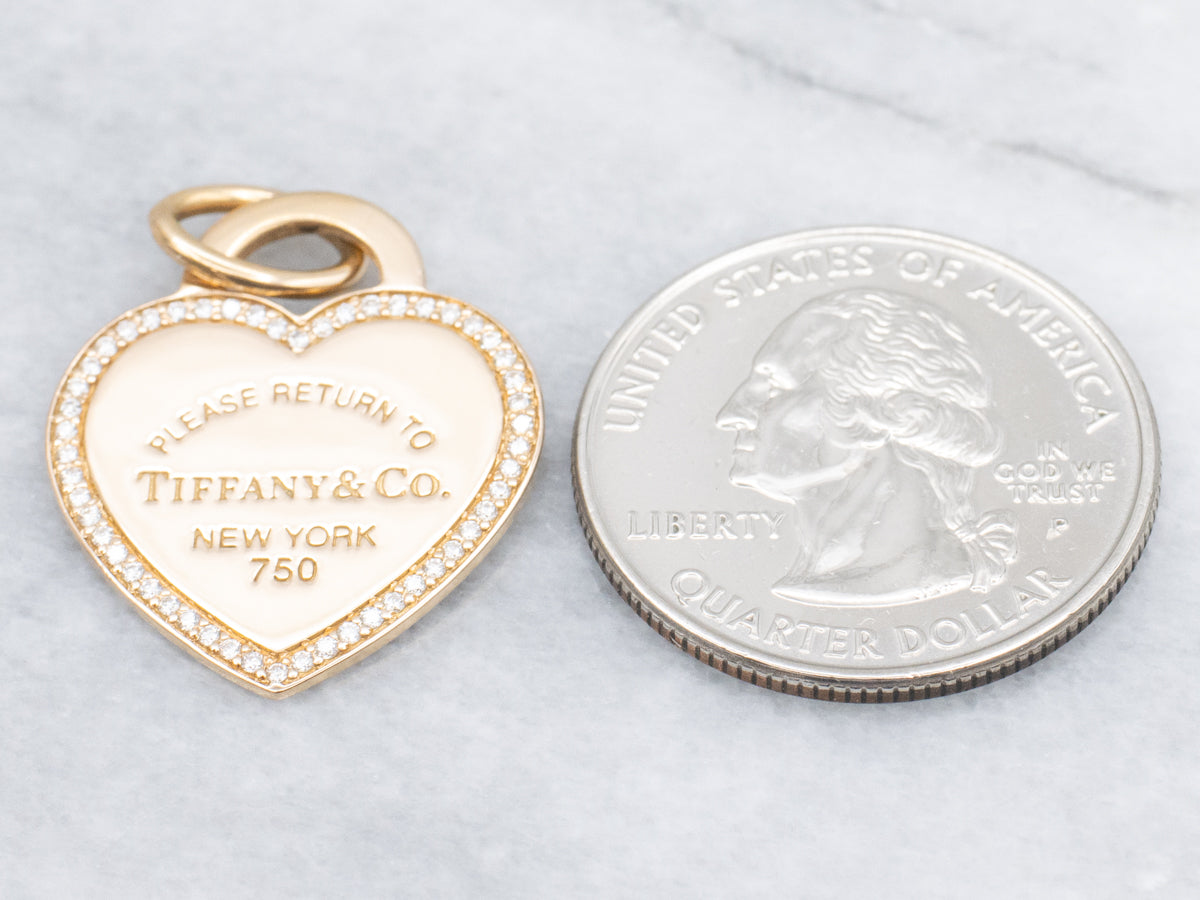 Diamond Halo "Please Return to Tiffany & Co." Gold Heart Pendant