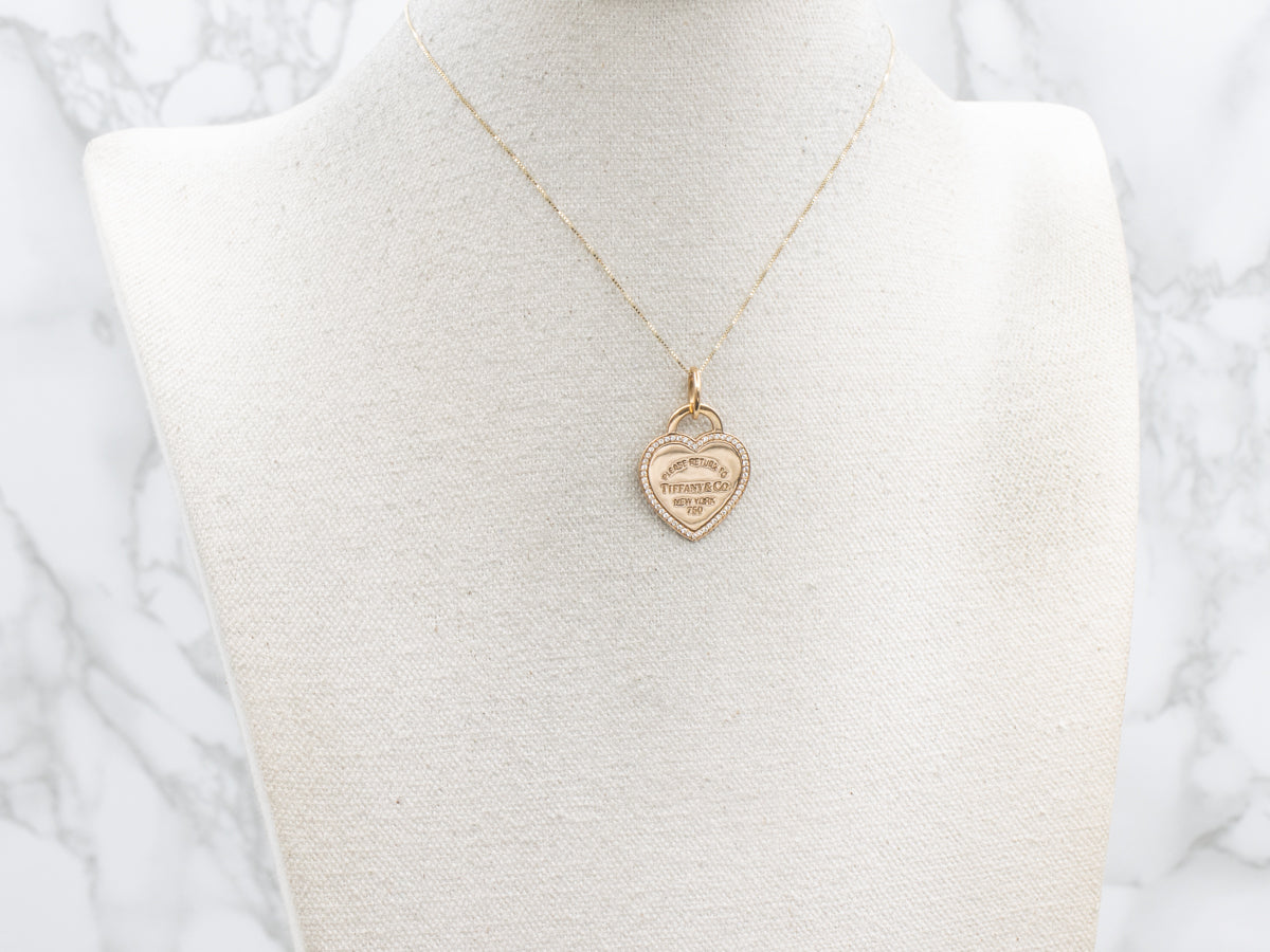 Diamond Halo "Please Return to Tiffany & Co." Gold Heart Pendant