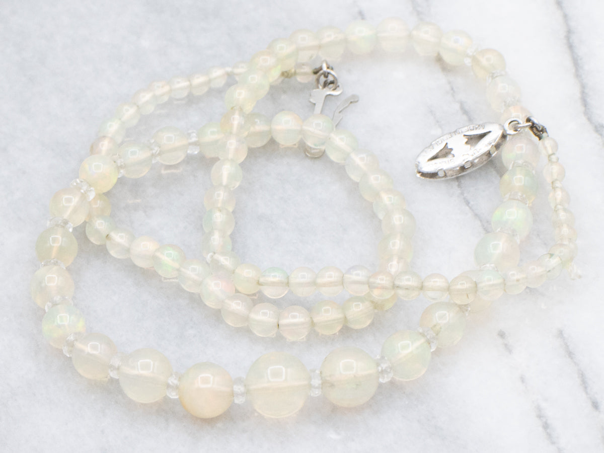 Ethiopian Opal Graduated Beaded Necklace with Sterling Silver Clasp