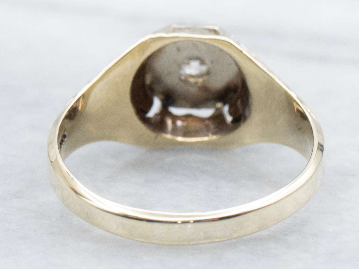 Art Deco Era Old Mine Cut Diamond Men's Solitaire Ring