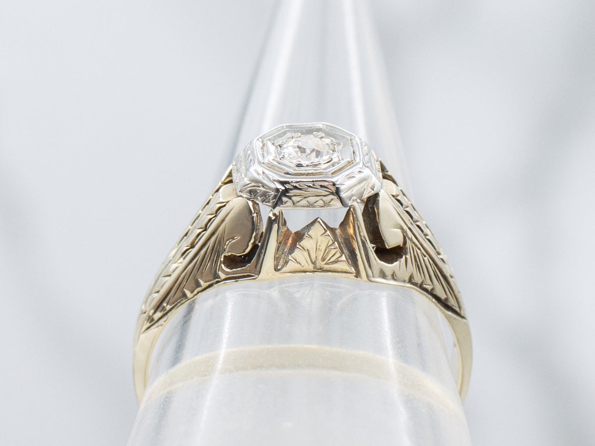 Art Deco Era Old Mine Cut Diamond Men's Solitaire Ring