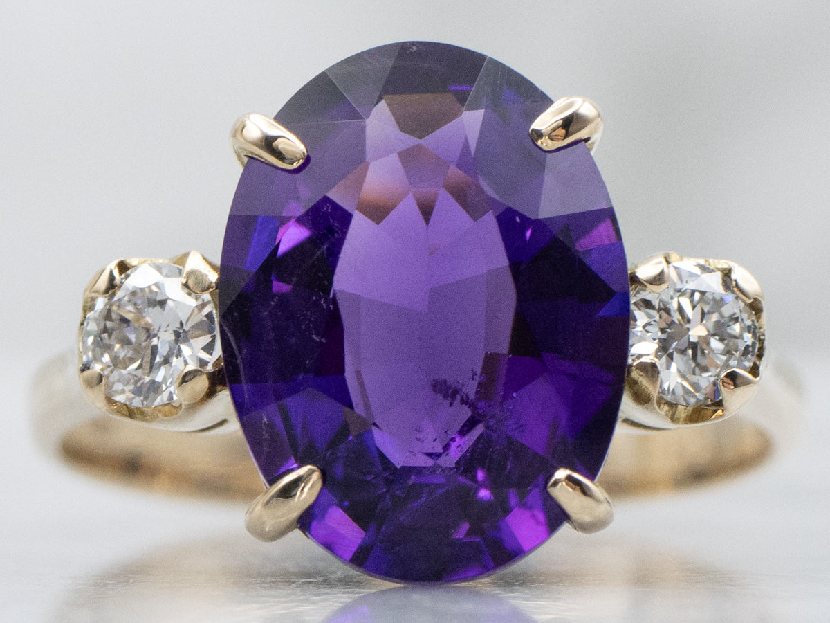 Oval-Cut Amethyst and Diamond Yellow Gold Ring