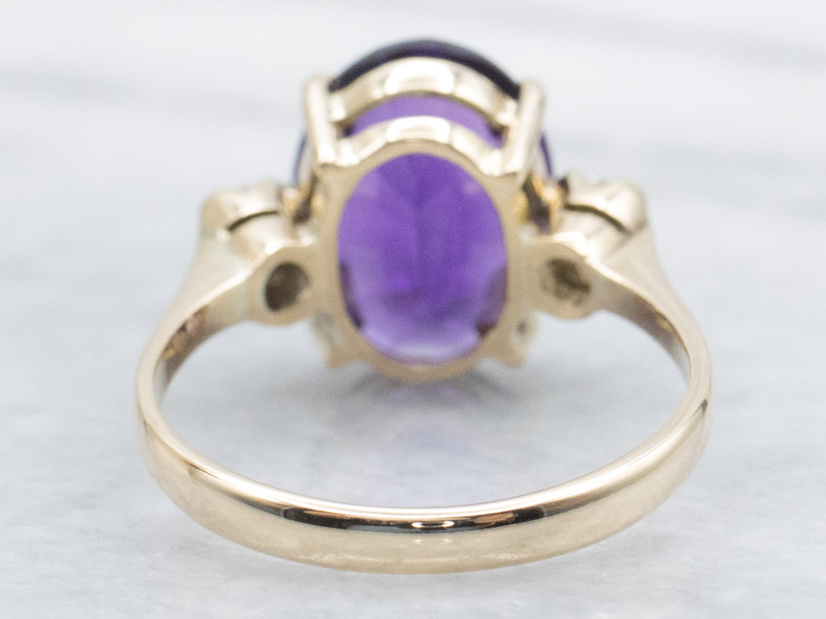 Oval-Cut Amethyst and Diamond Yellow Gold Ring