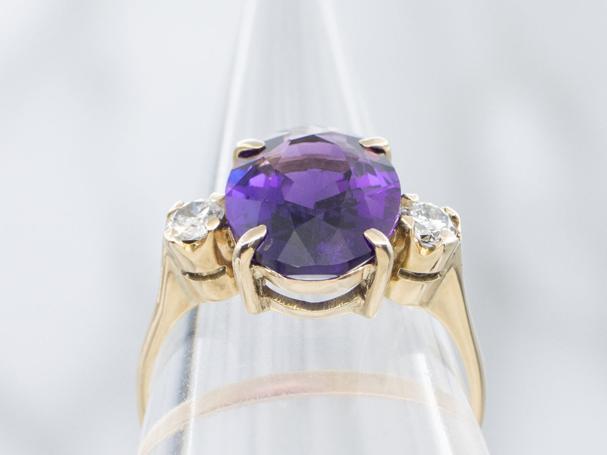 Oval-Cut Amethyst and Diamond Yellow Gold Ring