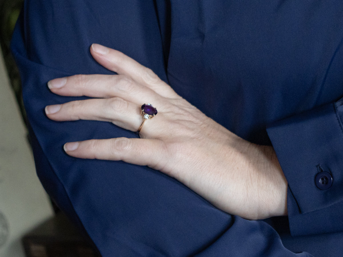 Oval-Cut Amethyst and Diamond Yellow Gold Ring