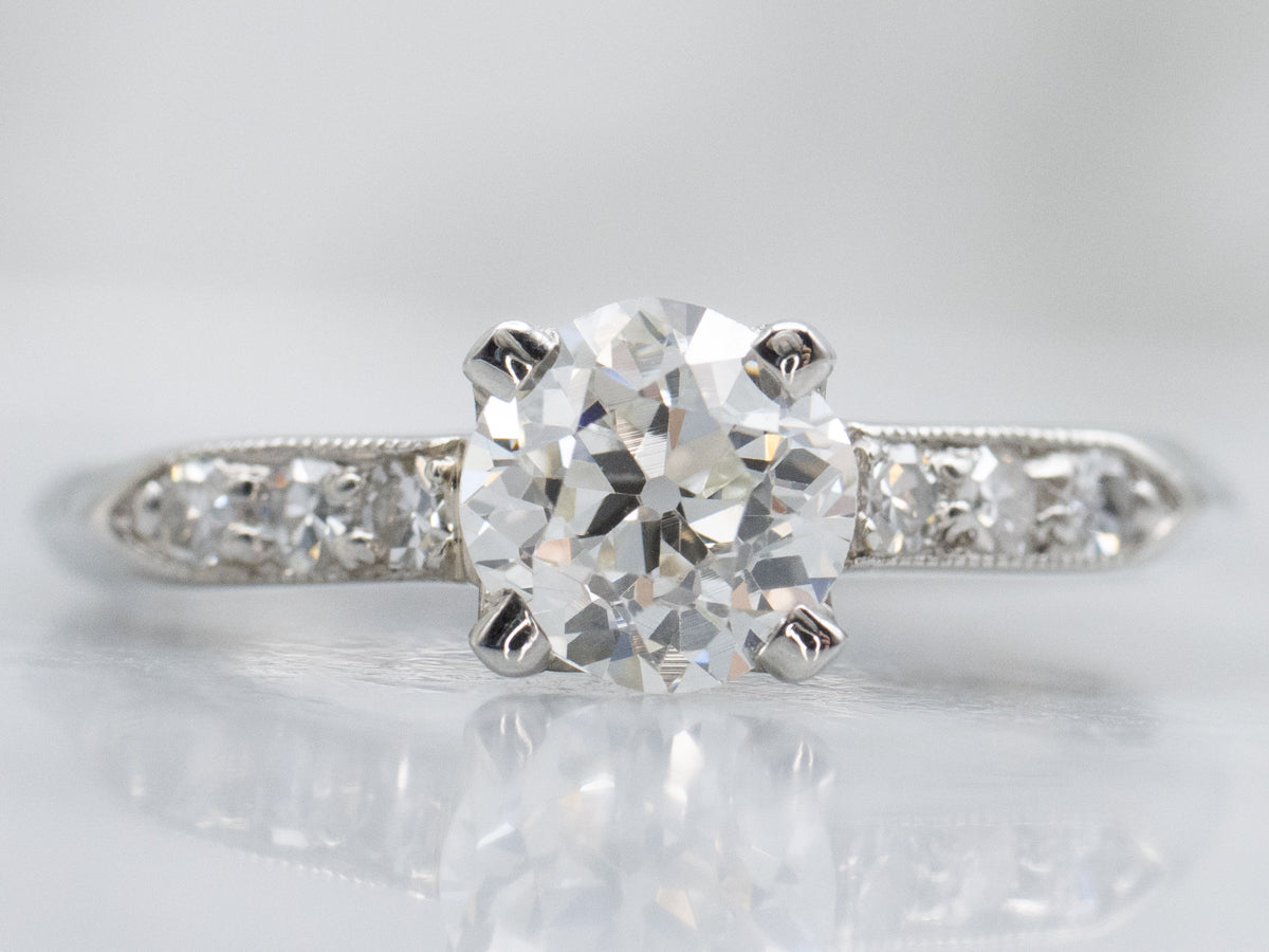 Vintage Platinum Old Mine Cut Diamond Engagement Ring