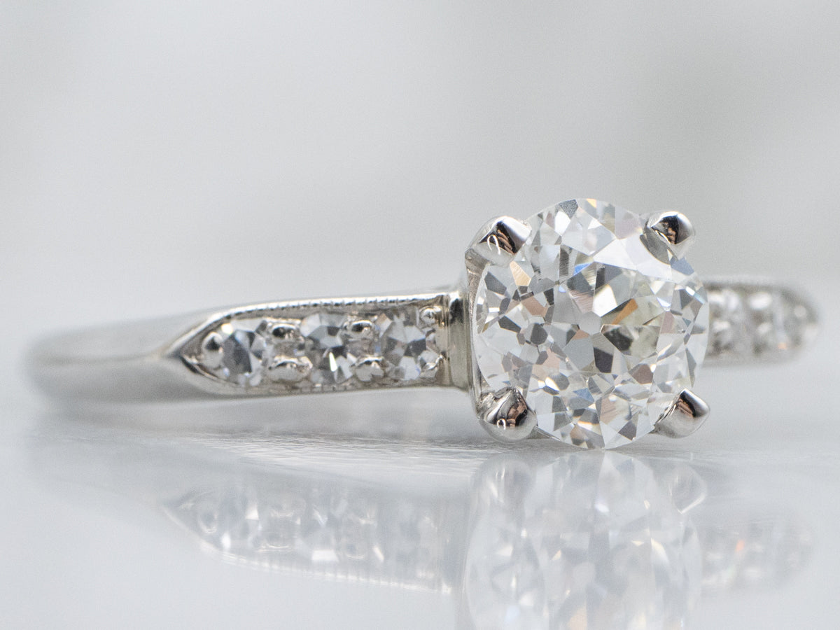 Vintage Platinum Old Mine Cut Diamond Engagement Ring