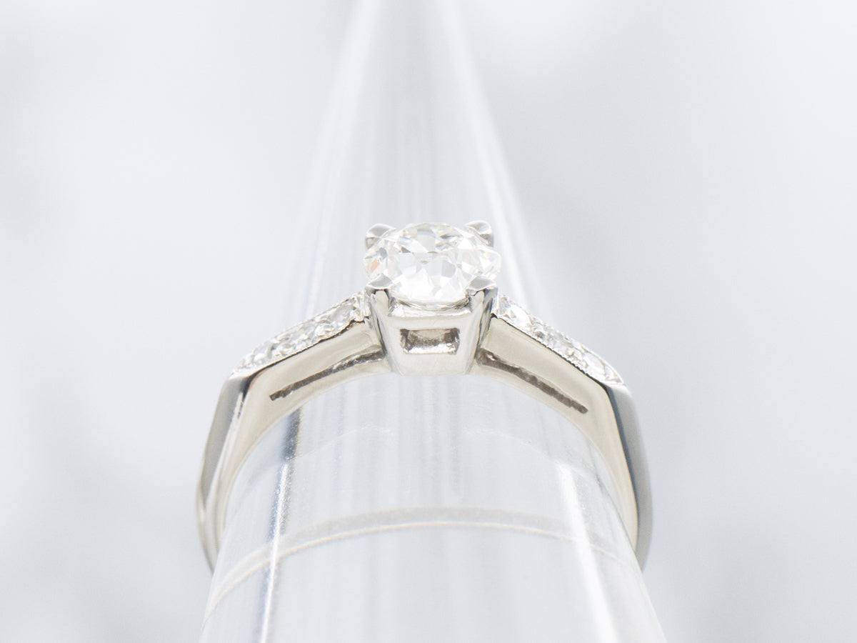 Vintage Platinum Old Mine Cut Diamond Engagement Ring