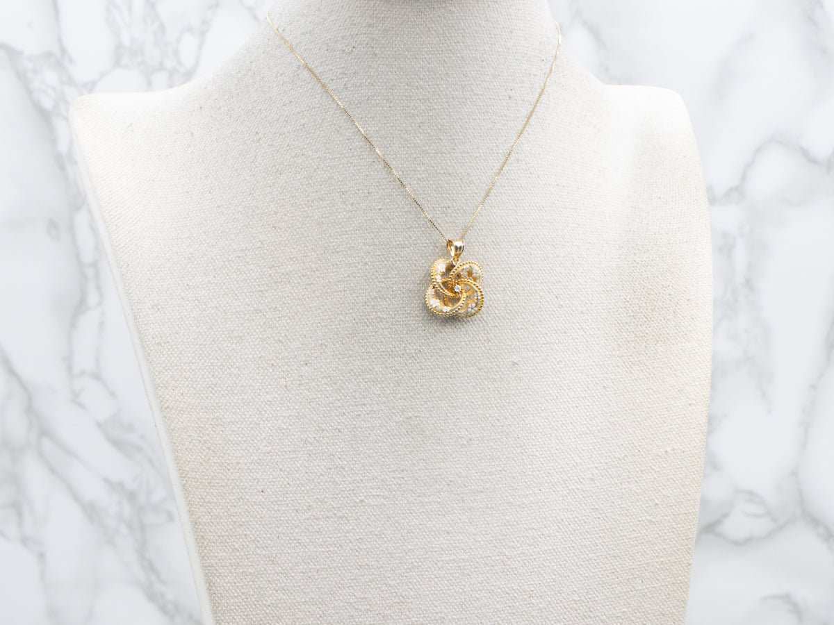 Old Mine Cut Diamond Antique Enamel Lover's Knot Gold Pendant