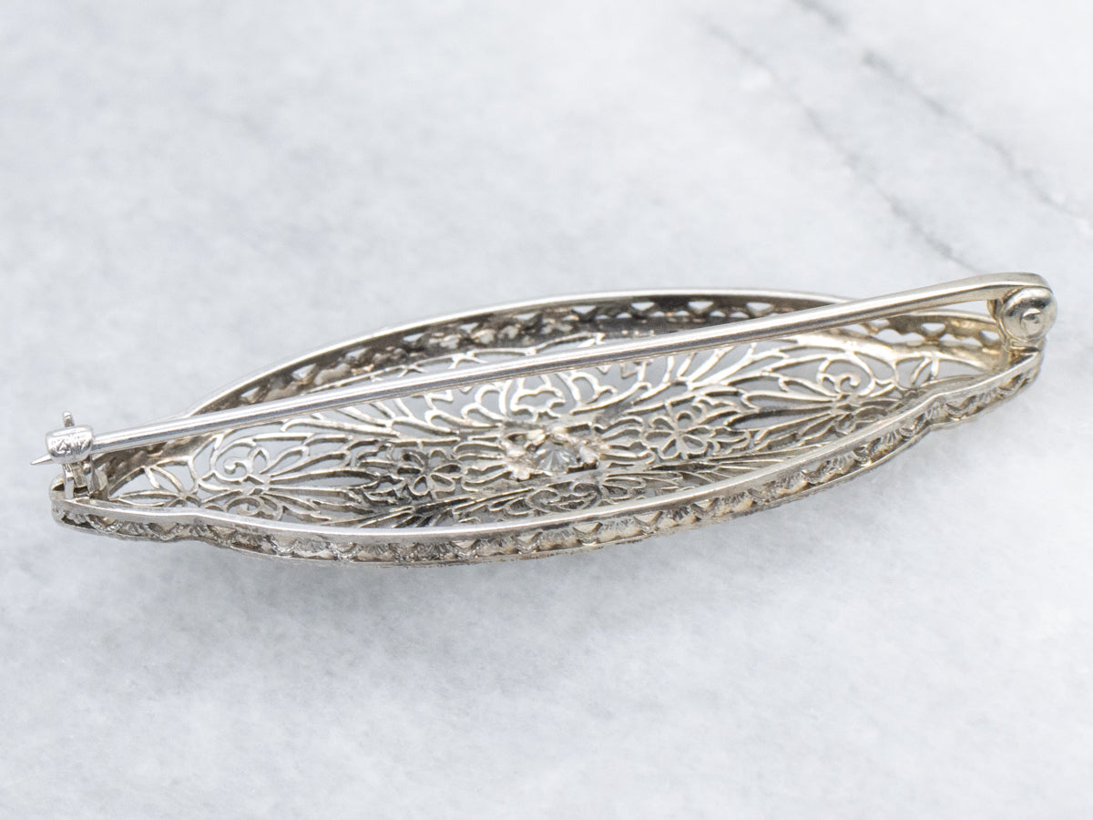 White Gold Diamond Filigree Brooch Circa 1920s