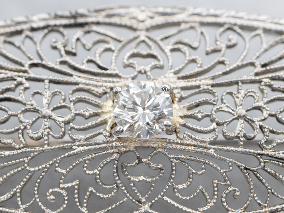 White Gold Diamond Filigree Brooch Circa 1920s