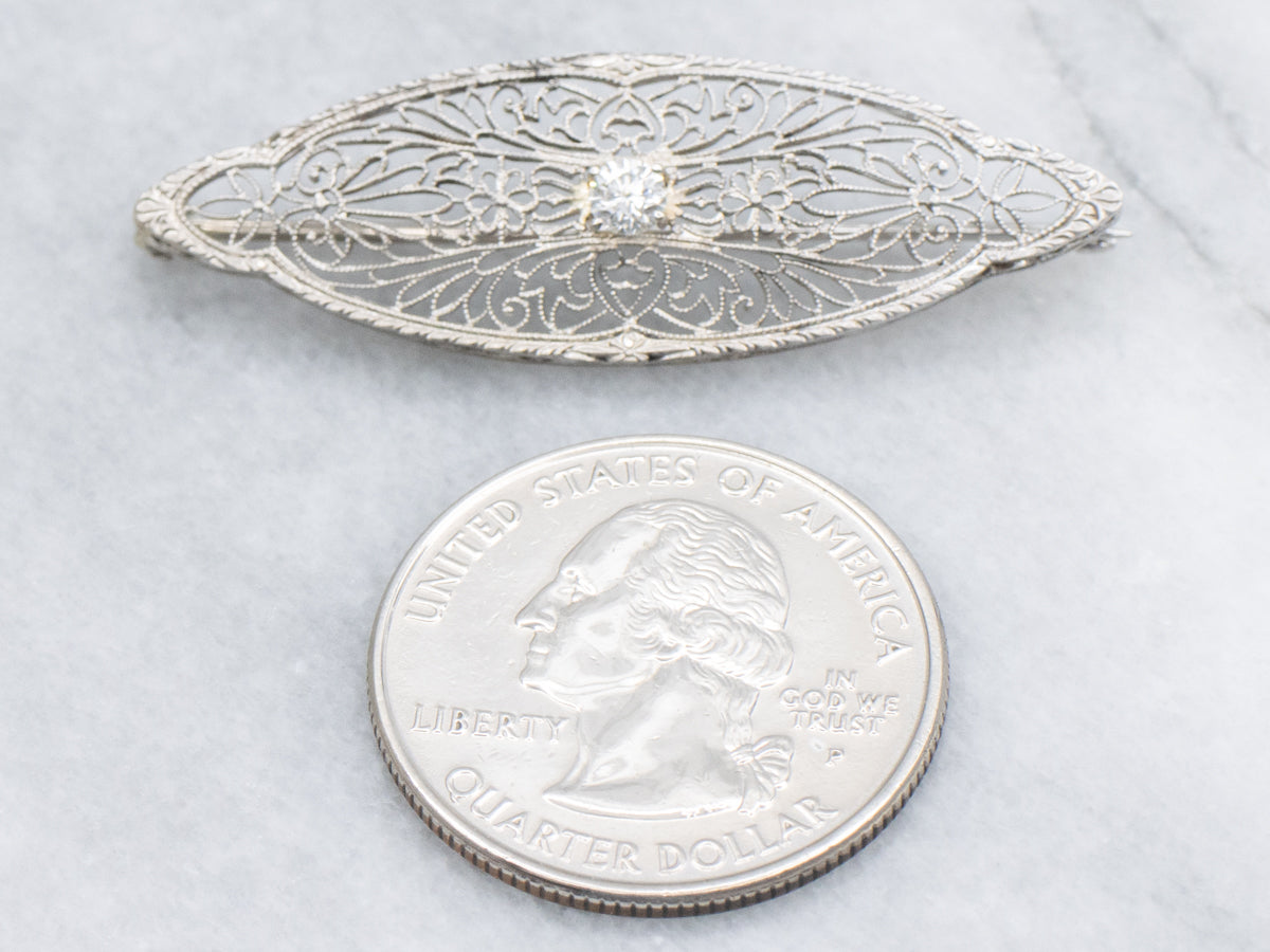 White Gold Diamond Filigree Brooch Circa 1920s