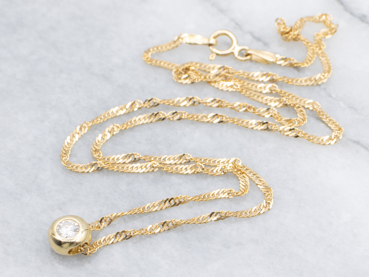 Bezel-Set Diamond Italian Gold Slide Pendant Necklace