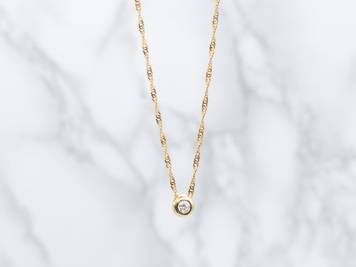 Bezel-Set Diamond Italian Gold Slide Pendant Necklace