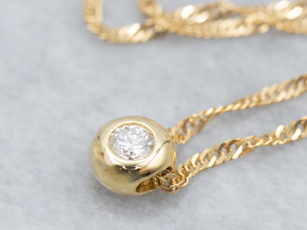 Bezel-Set Diamond Italian Gold Slide Pendant Necklace
