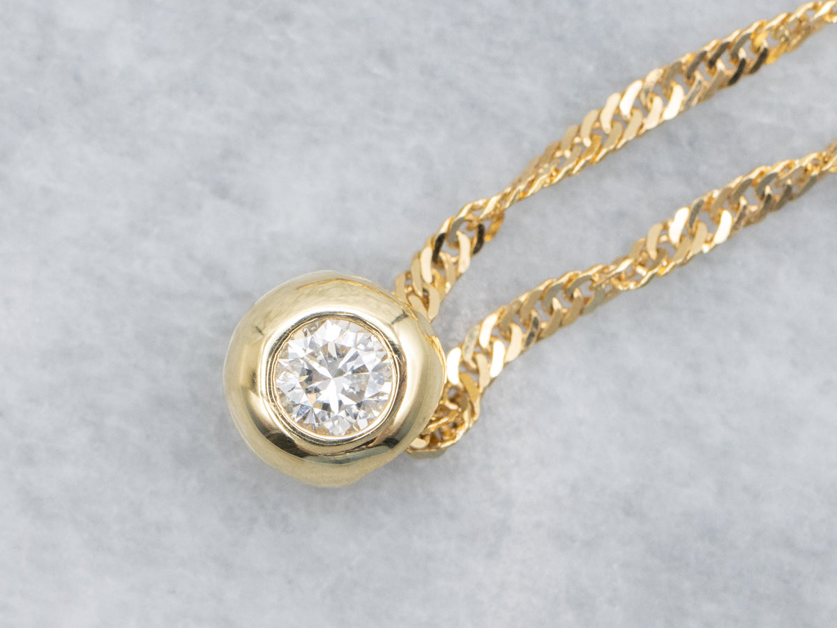 Bezel-Set Diamond Italian Gold Slide Pendant Necklace