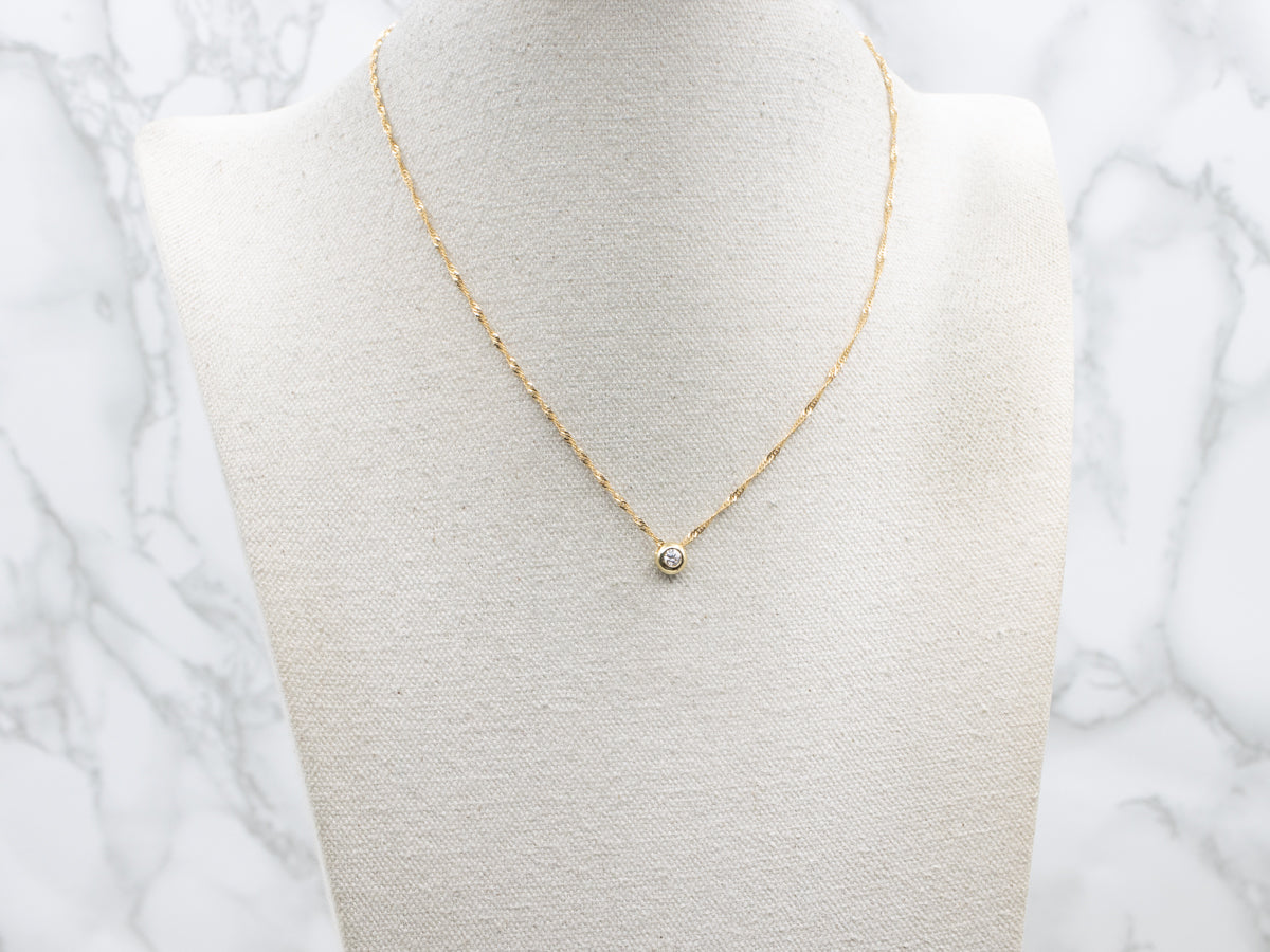 Bezel-Set Diamond Italian Gold Slide Pendant Necklace