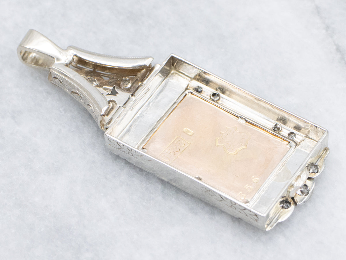 Painted Cherub and Old Mine Cut Diamond Engraved Two-Tone Pendant
