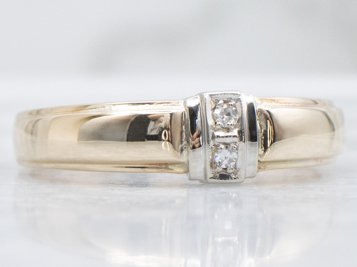 Vintage Double-Diamond Two-Tone Gold Men's Siffari Band