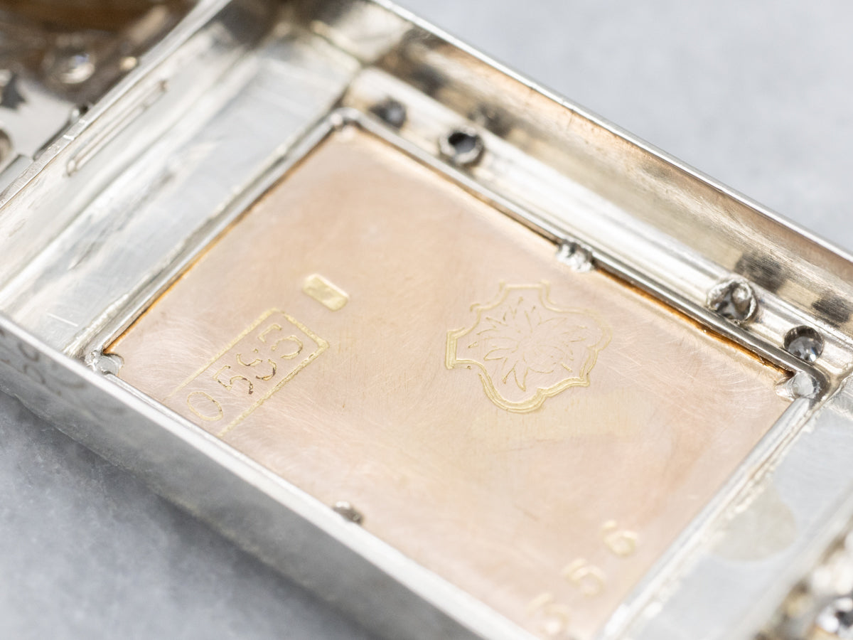 Painted Cherub and Old Mine Cut Diamond Engraved Two-Tone Pendant