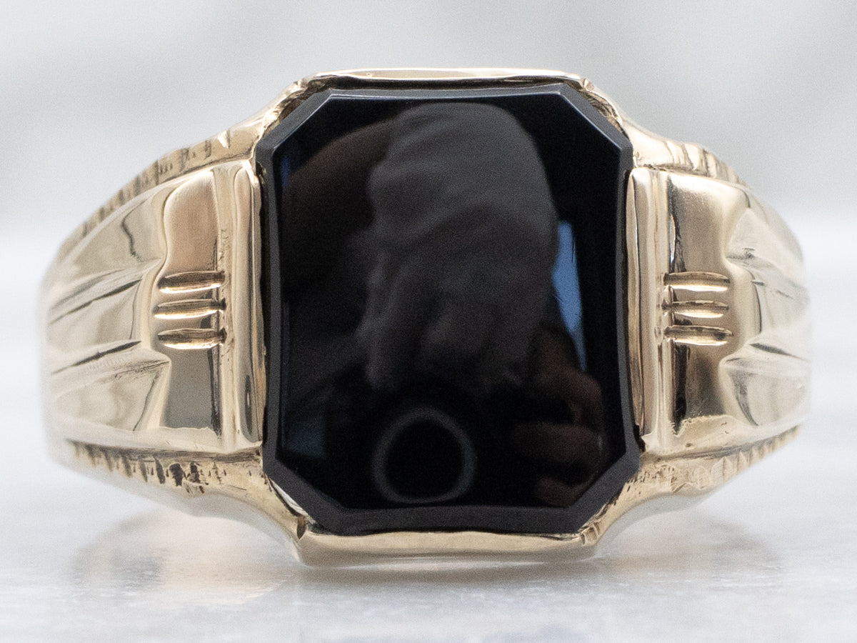 Men's Vintage Gold and Onyx Statement Ring