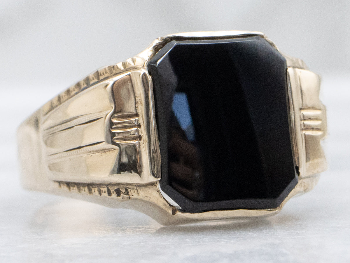 Men's Vintage Gold and Onyx Statement Ring