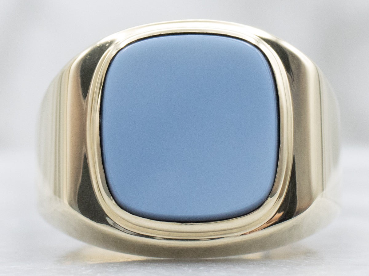 Blue Banded Onyx and Gold Men's Statement Ring