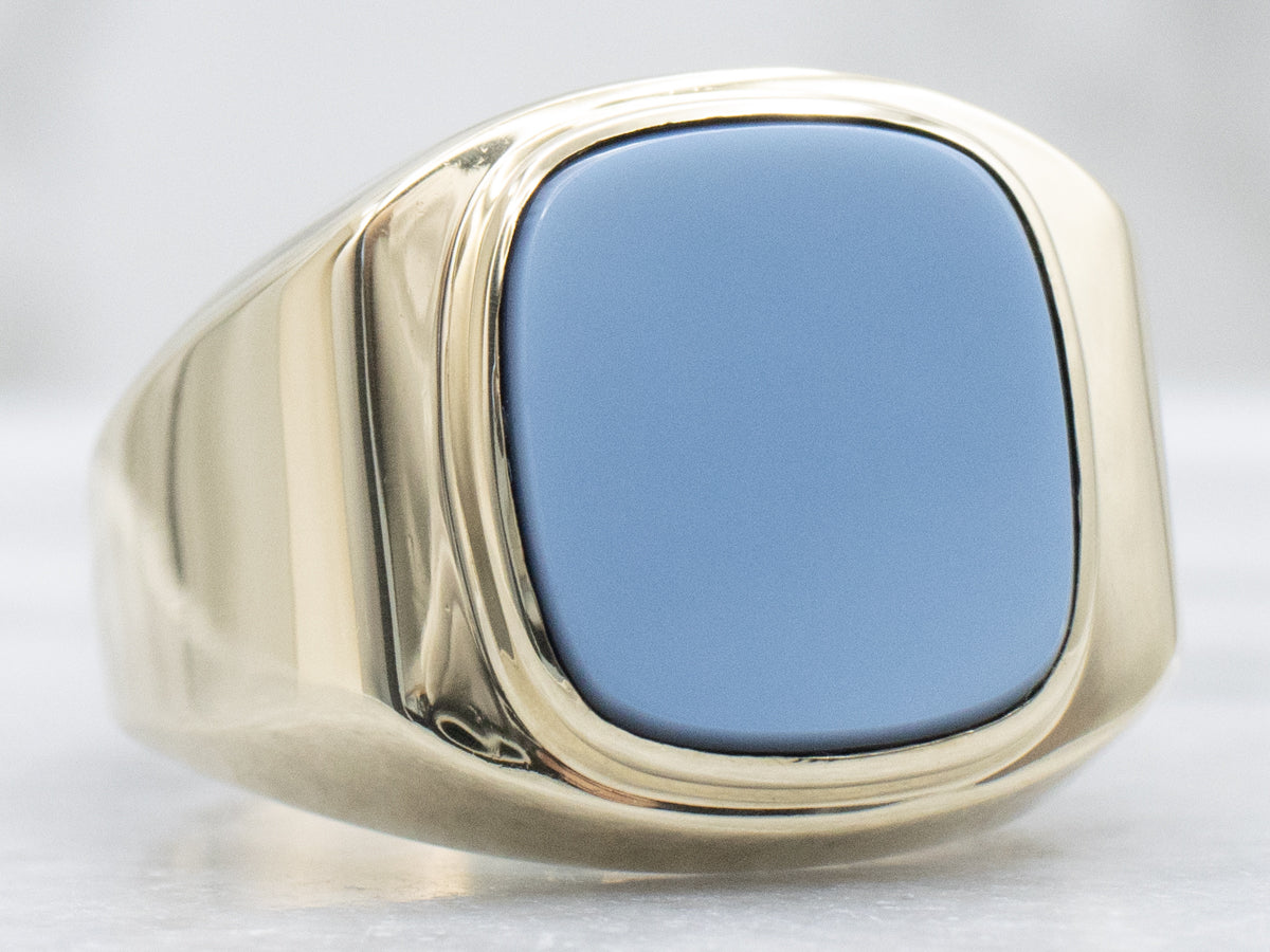Blue Banded Onyx and Gold Men's Statement Ring