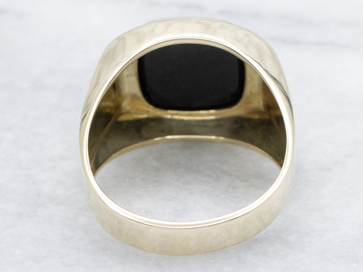Blue Banded Onyx and Gold Men's Statement Ring