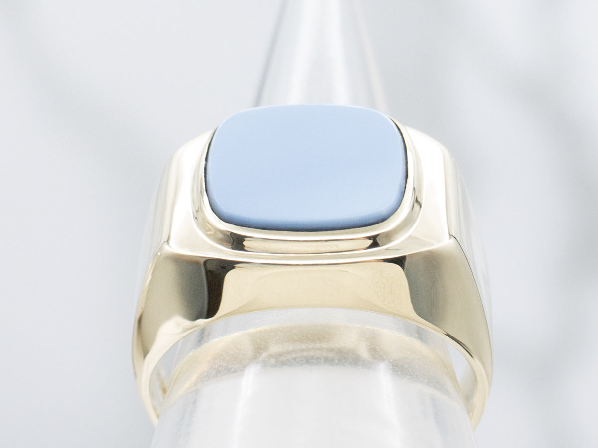 Blue Banded Onyx and Gold Men's Statement Ring