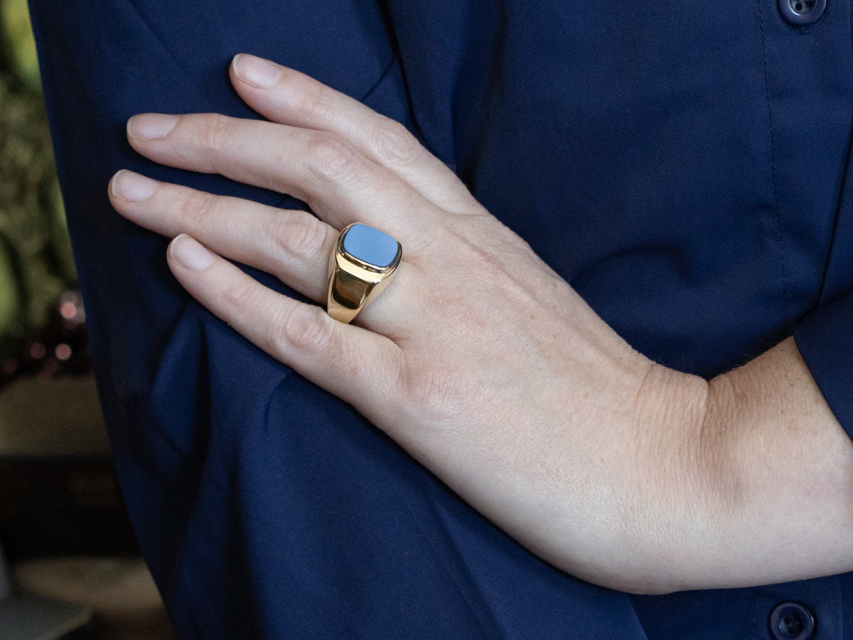 Blue Banded Onyx and Gold Men's Statement Ring