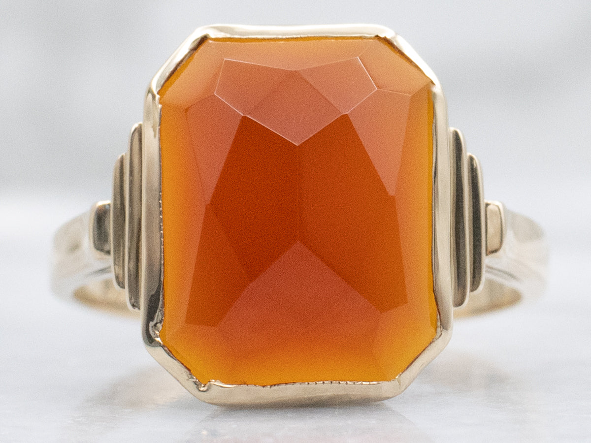 Vintage Gold Solitaire Ring with Faceted Carnelian Center