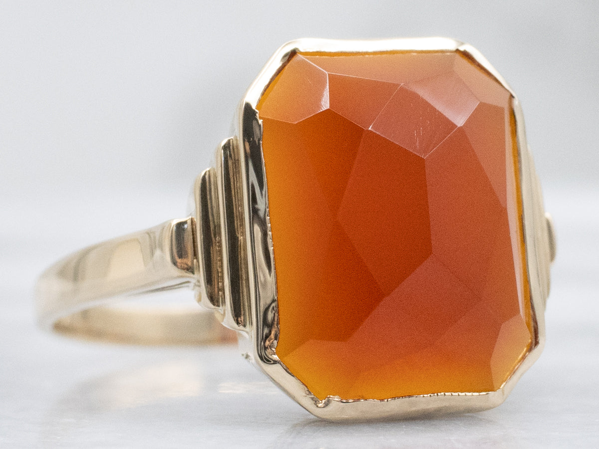 Vintage Gold Solitaire Ring with Faceted Carnelian Center