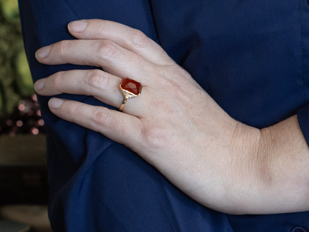 Vintage Gold Solitaire Ring with Faceted Carnelian Center
