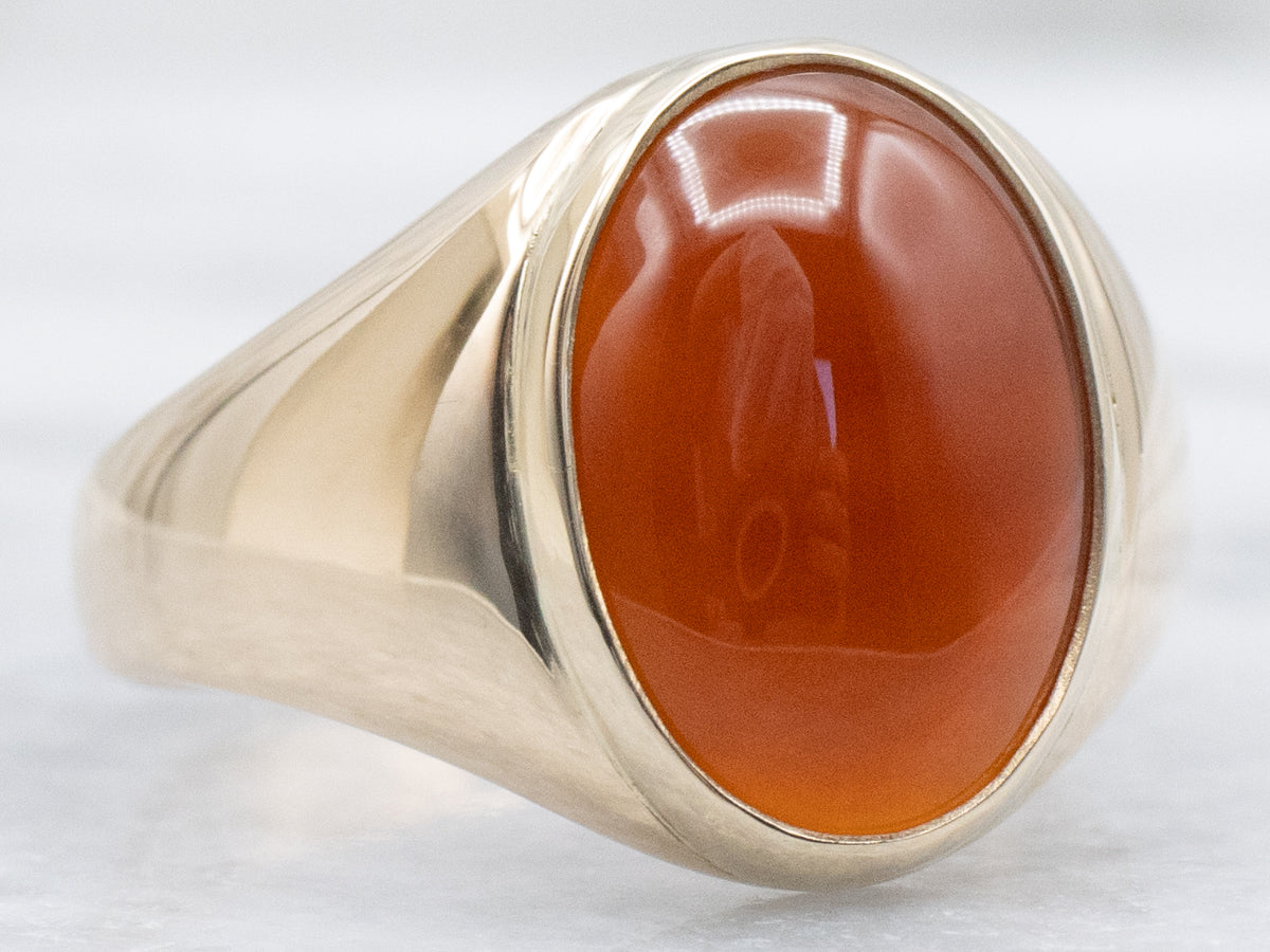 Vintage Oval-Cut Carnelian and Gold Solitaire Ring