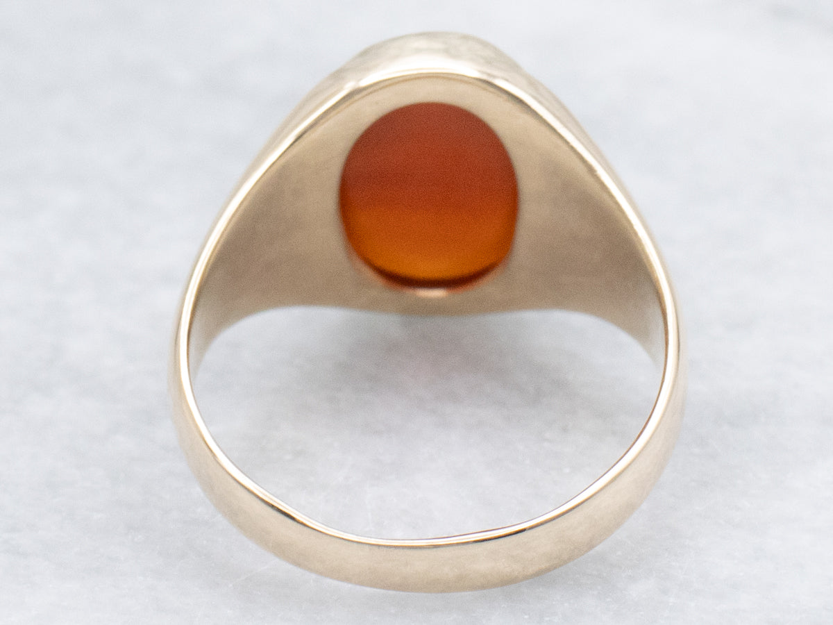 Vintage Oval-Cut Carnelian and Gold Solitaire Ring