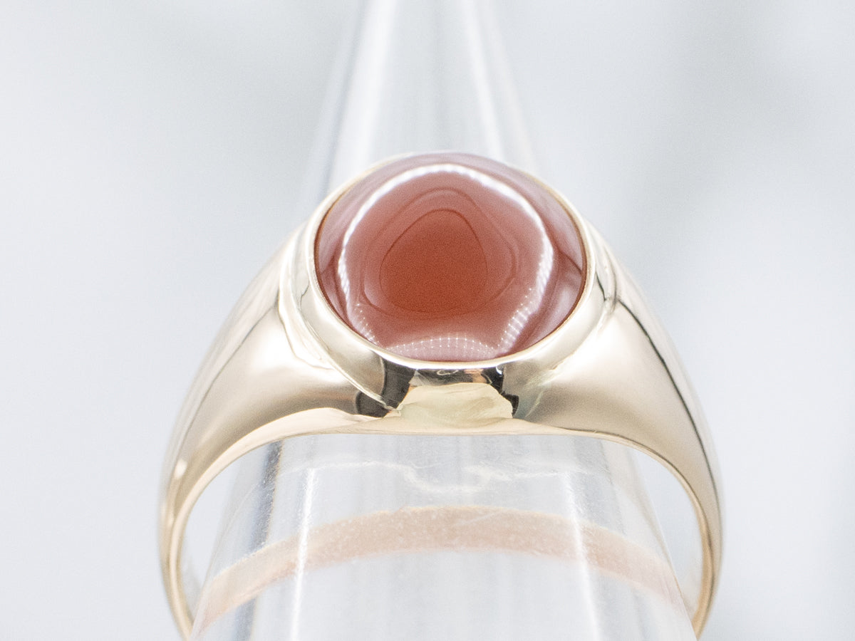 Vintage Oval-Cut Carnelian and Gold Solitaire Ring