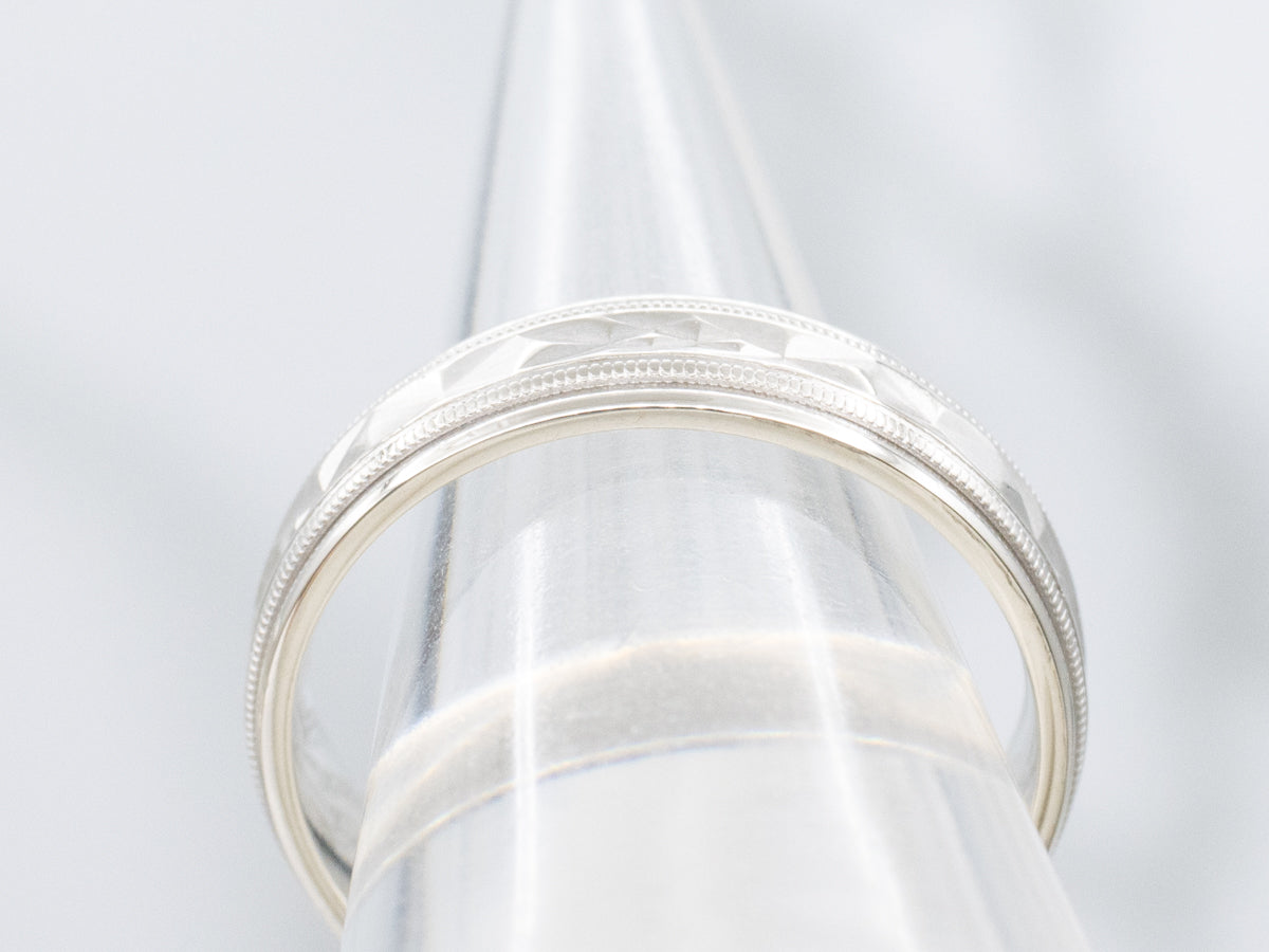 Men's Faceted Pattern White Gold Band