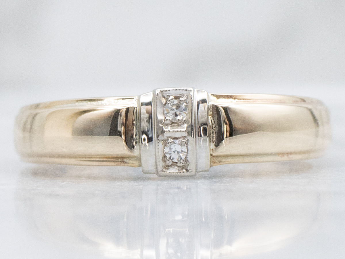 Vintage Double-Diamond Two-Tone Gold Men's Siffari Band