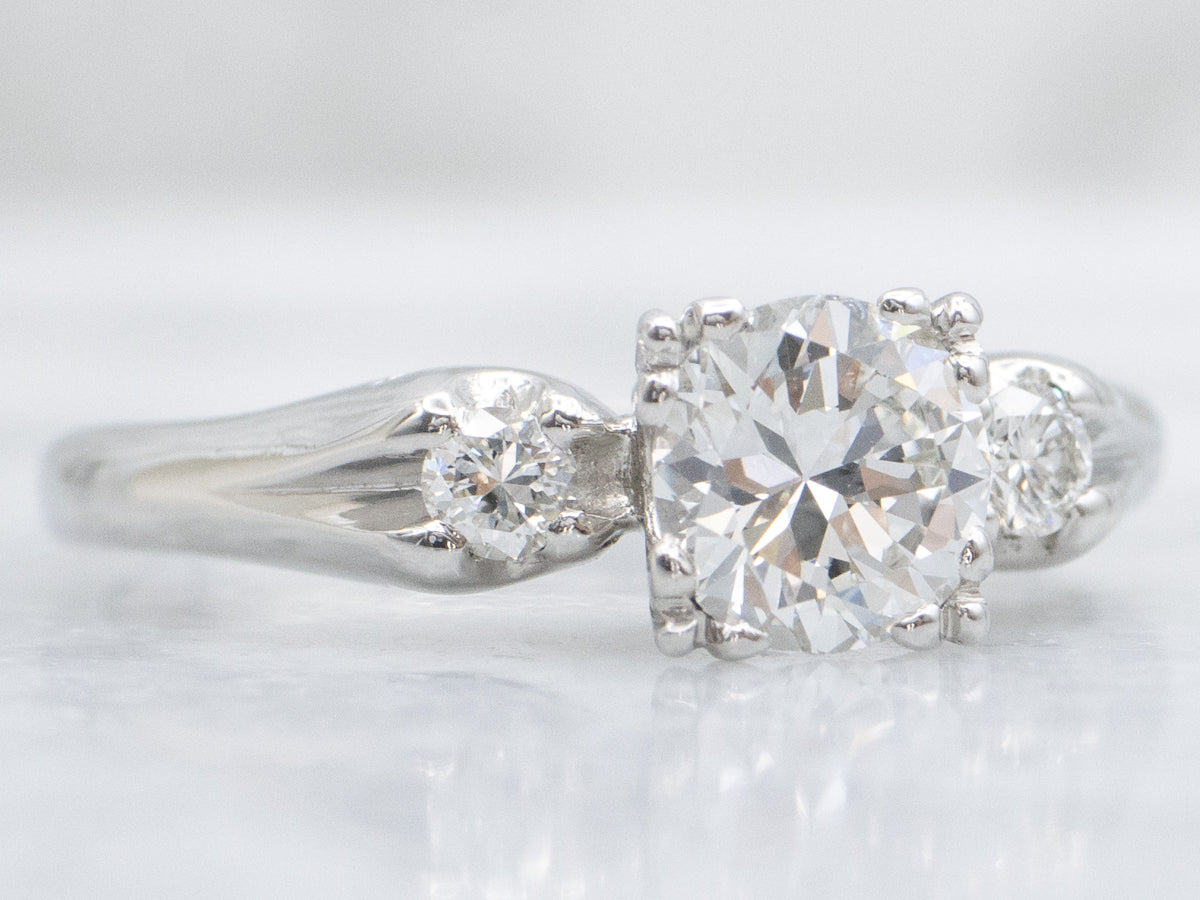 Vintage Transitional Cut Diamond and Platinum Engagement Ring