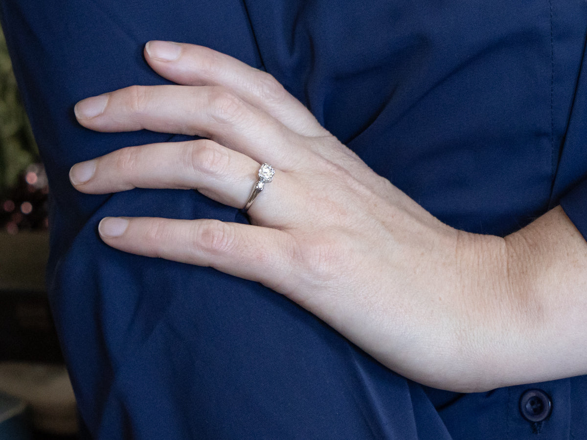 Vintage Transitional Cut Diamond and Platinum Engagement Ring