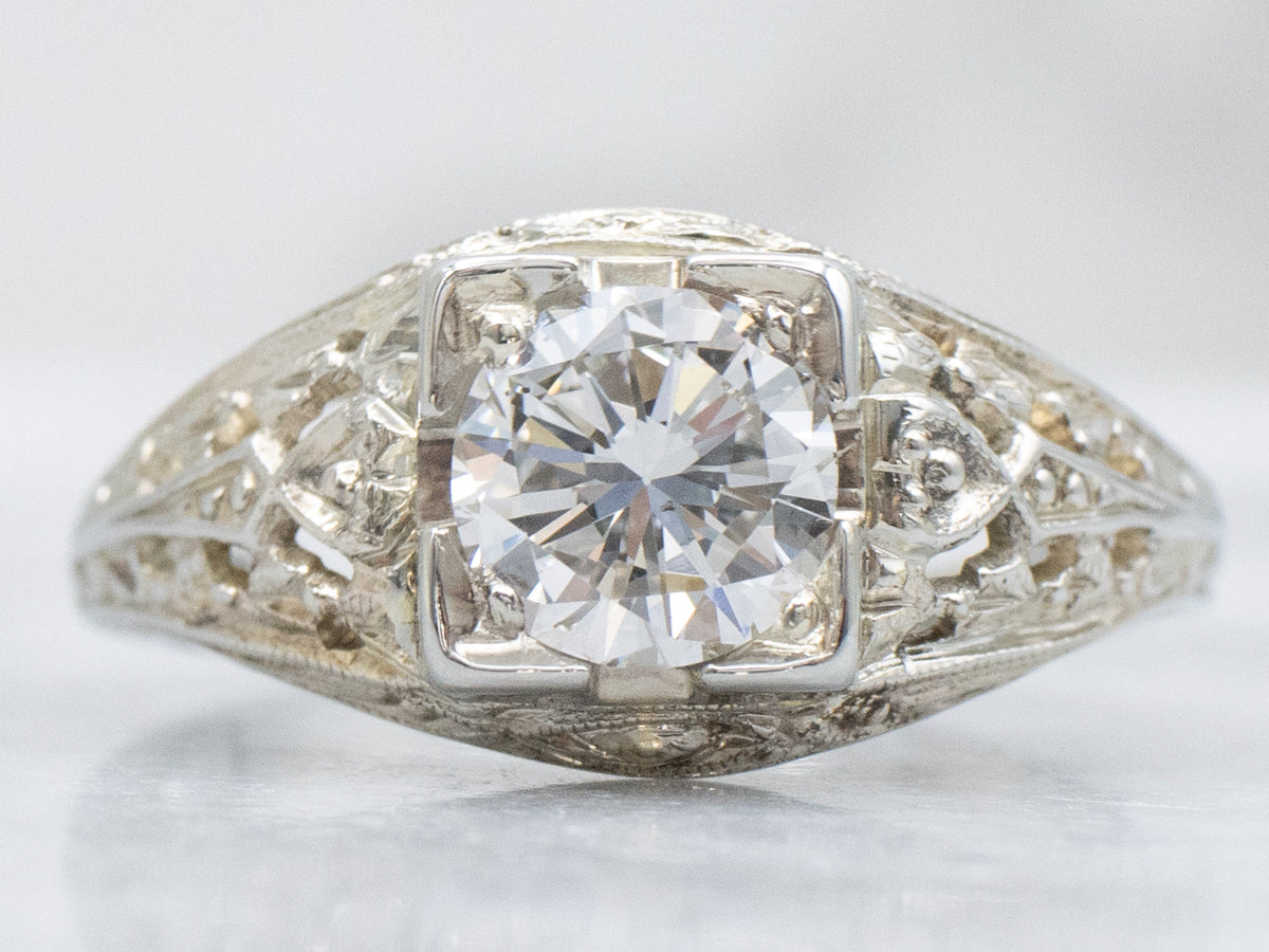 Diamond Solitaire White Gold Filigree Engagement Ring